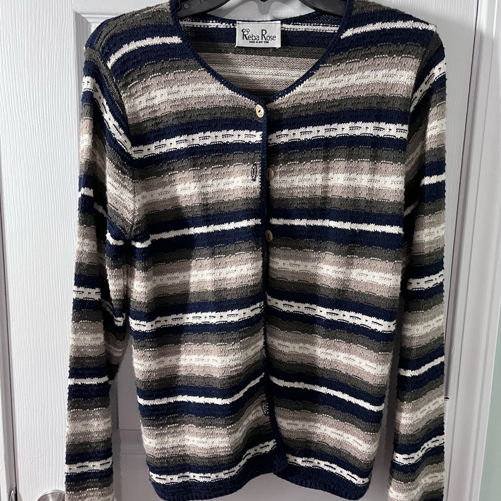 Striped Women's Cardigan - Navy Cream Olive Green